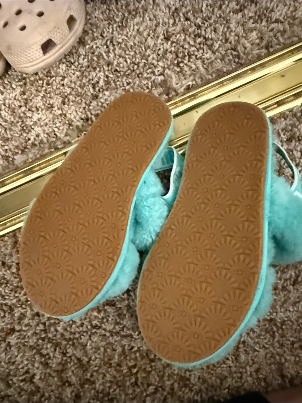UGG Kids Teal Fluff Slides - Plush Shearling Double-Band Slippers